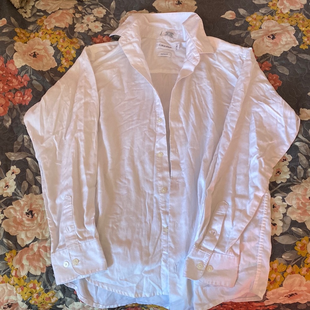 Plain white button down long sleeve shirt